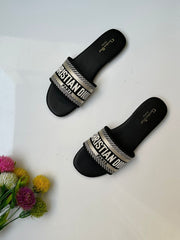 Christian Dior Embroidered Velvet Slippers